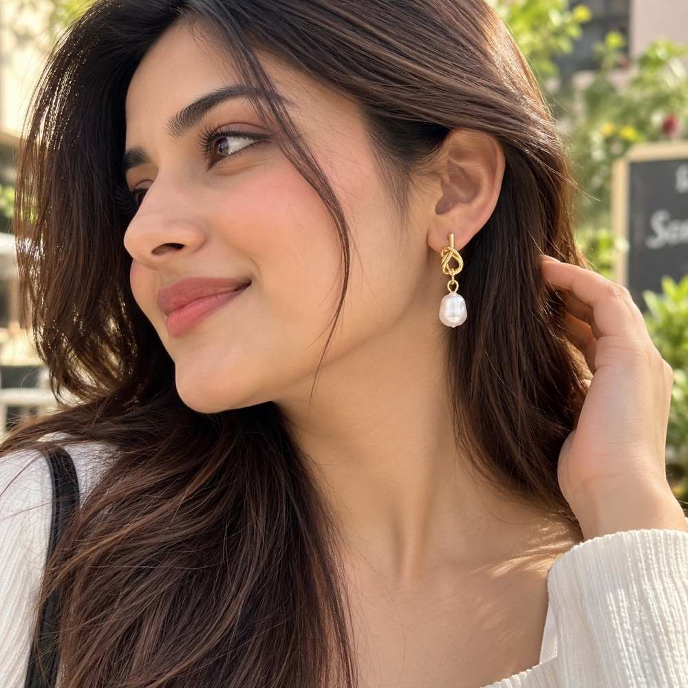 Golden Pearl Knot Earrings
