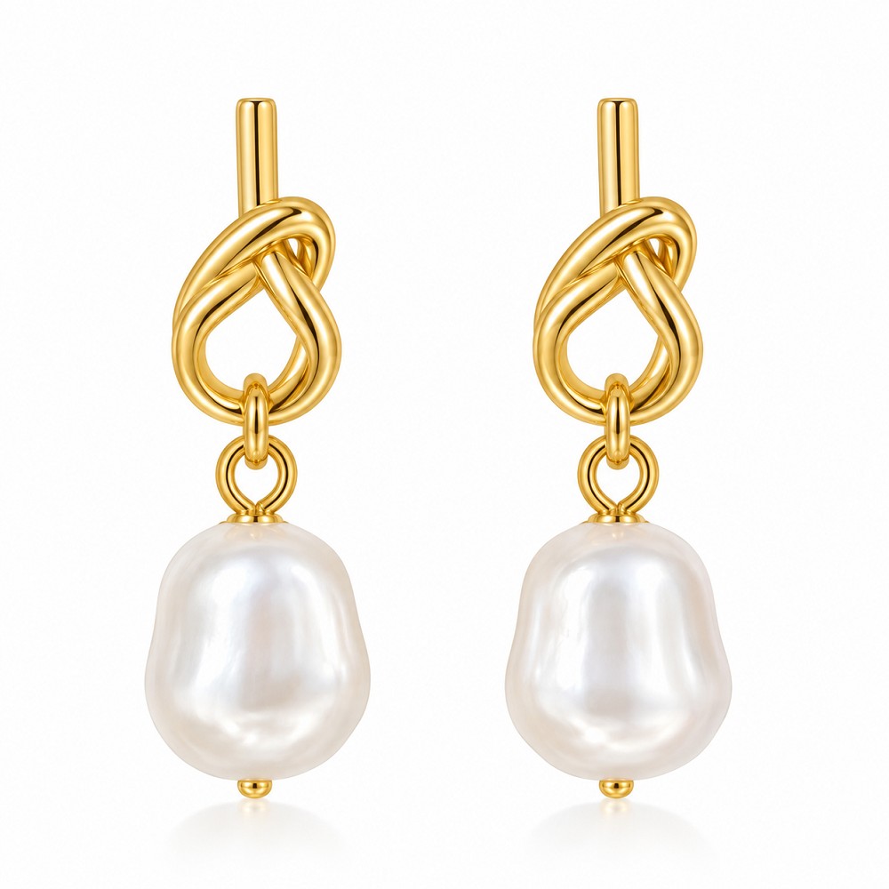 Golden Pearl Knot Earrings