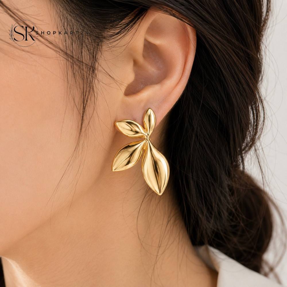 Golden Petal Korean Earrings