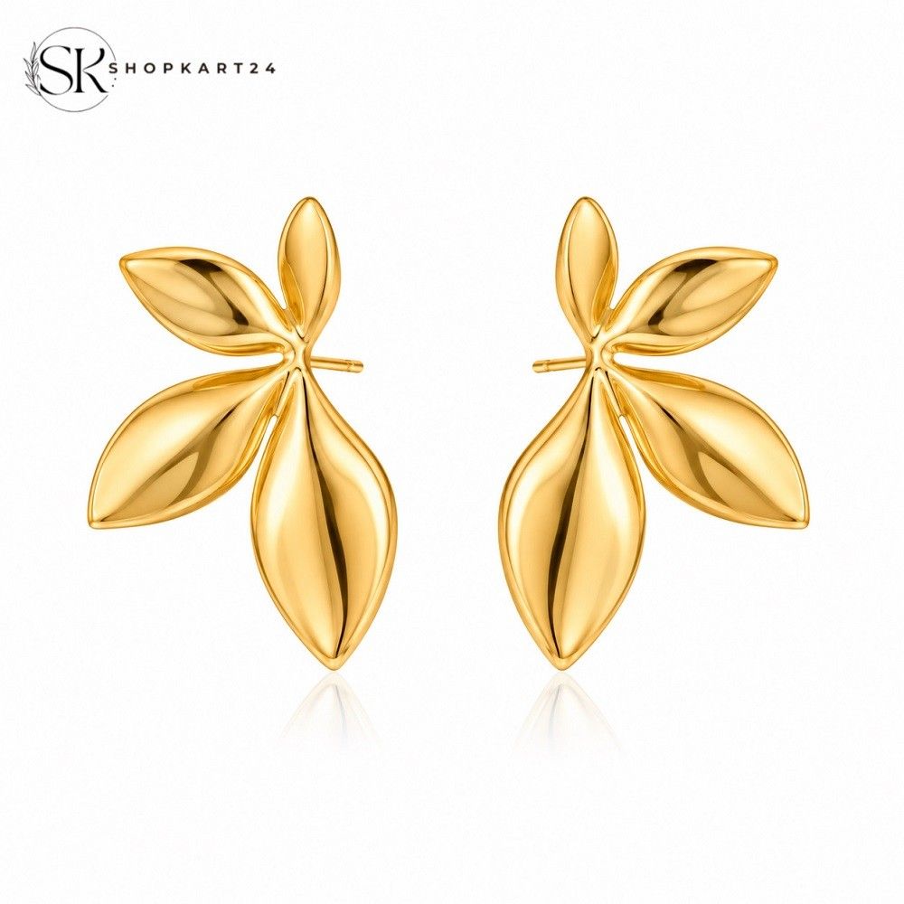 Golden Petal Korean Earrings