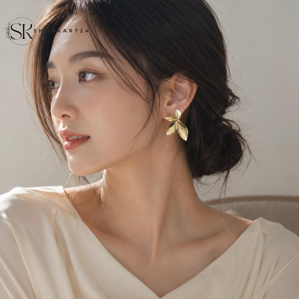 Golden Petal Korean Earrings