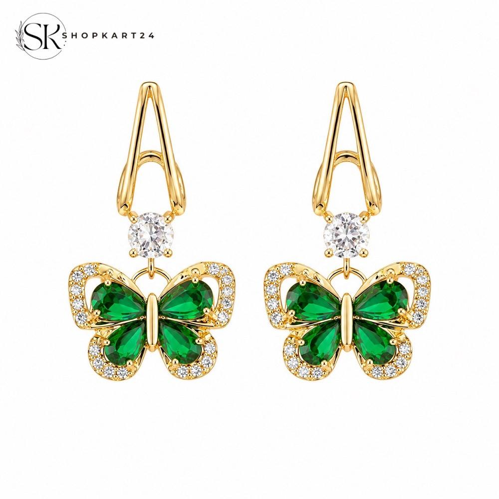 Green Crystal Butterfly Luxe Earrings