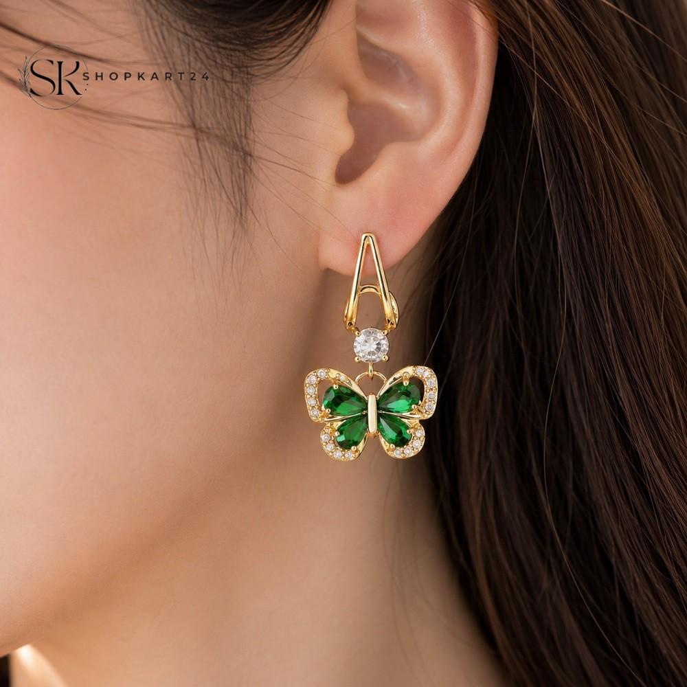 Green Crystal Butterfly Luxe Earrings