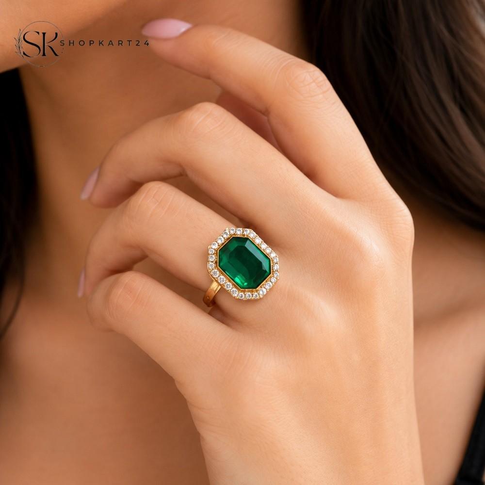 Green Emerald Adjustable Ring