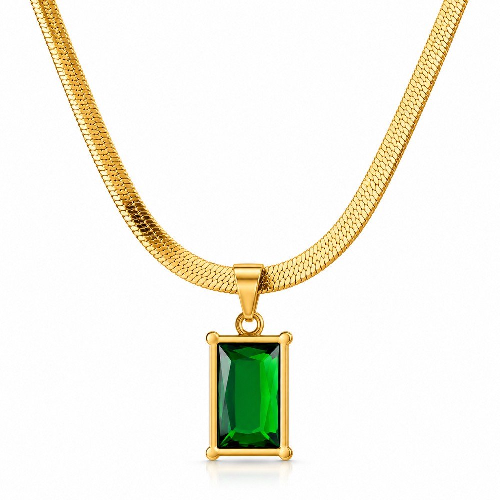 Green Emrald Pendant With Anti Tarnish Chain
