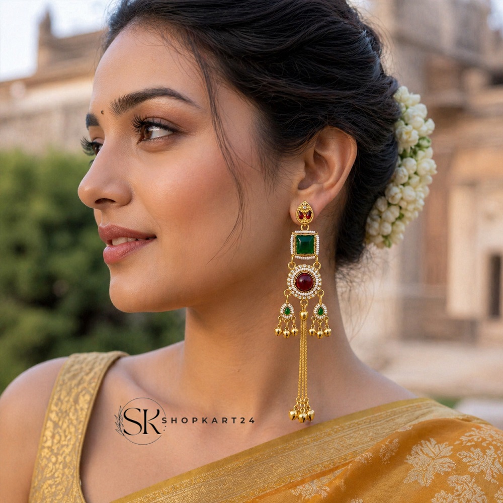 Green Long Kashmiri Earring
