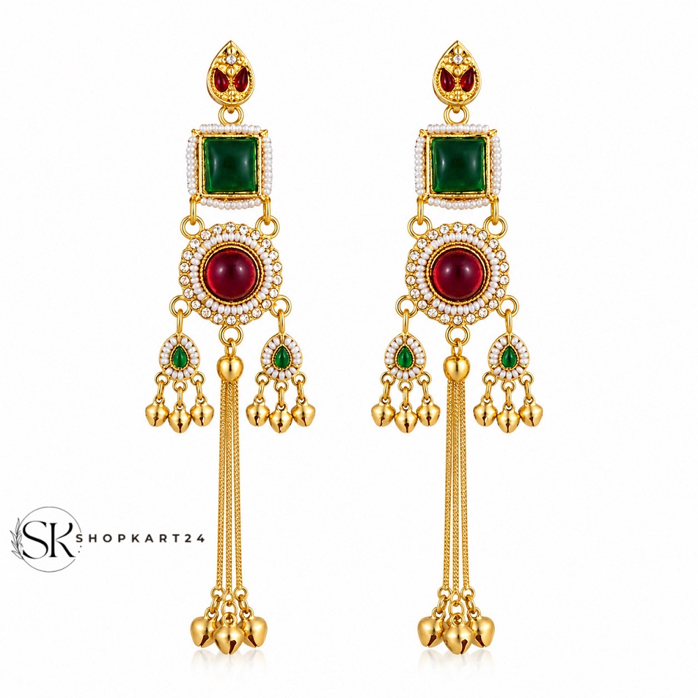 Green Long Kashmiri Earring
