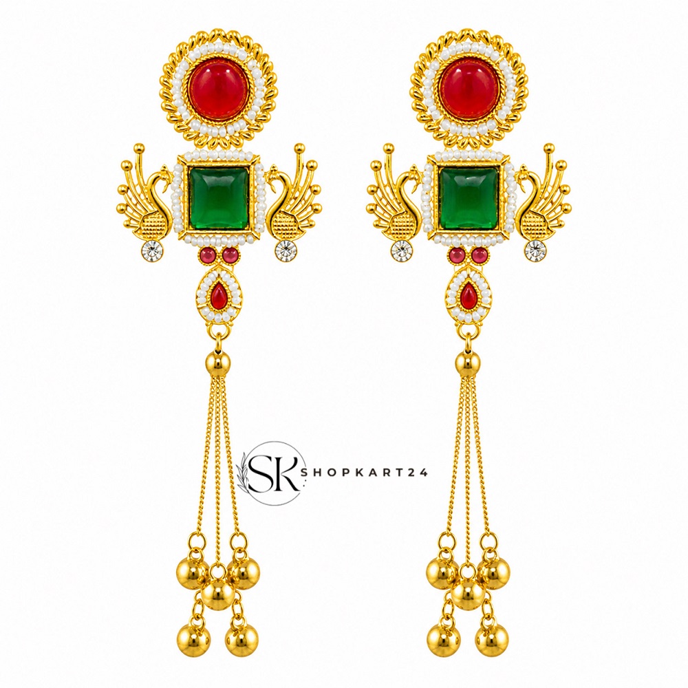 Green Stone Peacock Kashmiri Earring