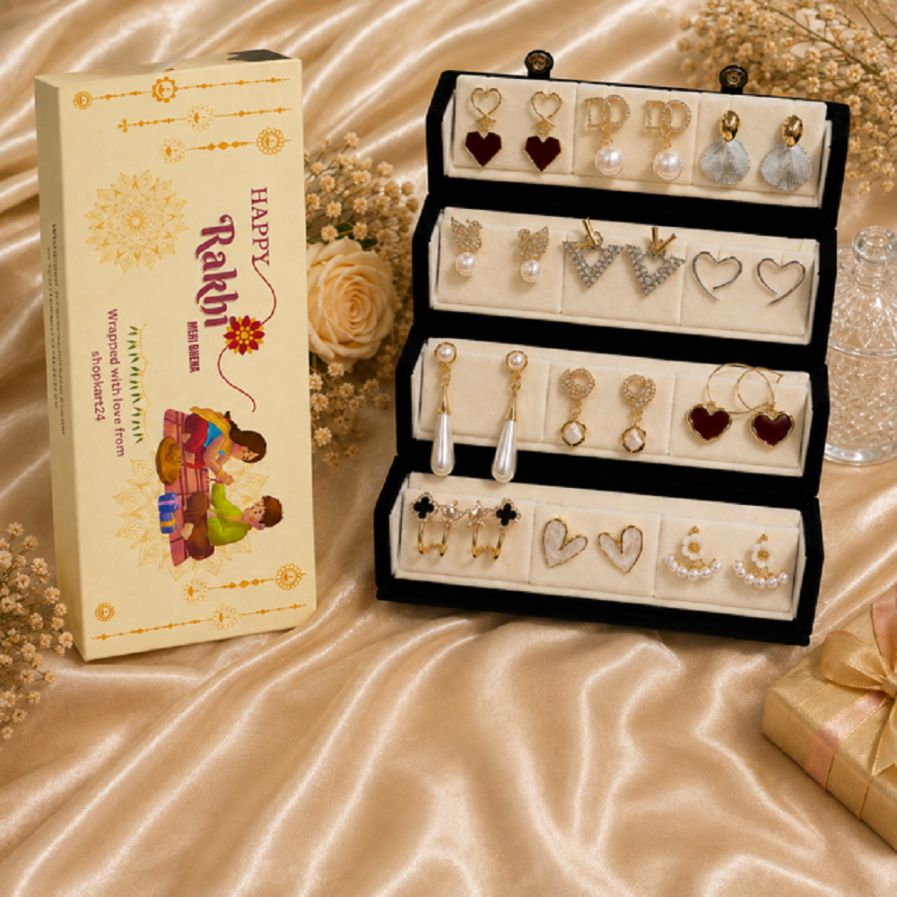 Rakhi Mini Combo 2 Korean Earring Everyday Wear Combo Set With Jewellery Organiser Box