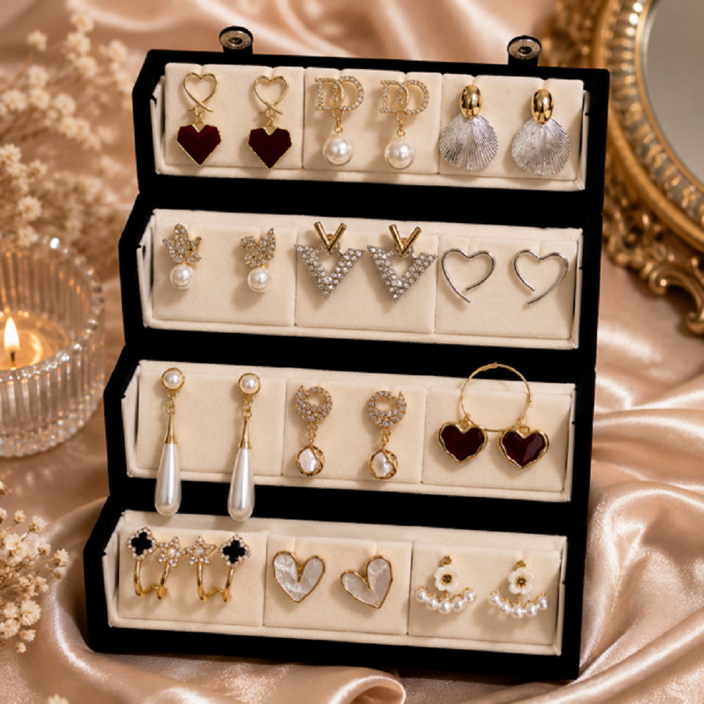 Korean Earring Everyday Wear Combo Set With Jewellery Organiser Box