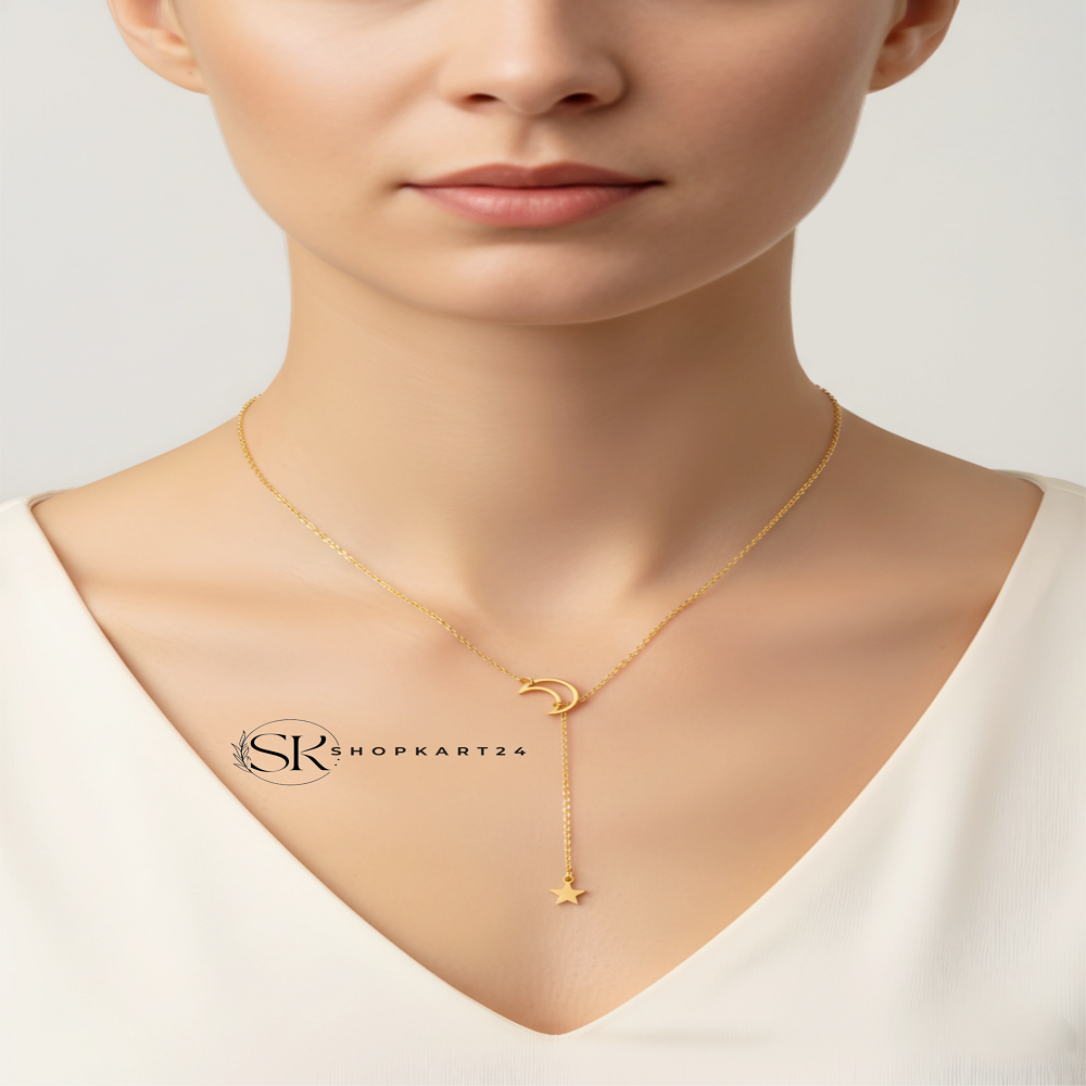 Korean Style Moon & Star Chain Necklace Set for Women