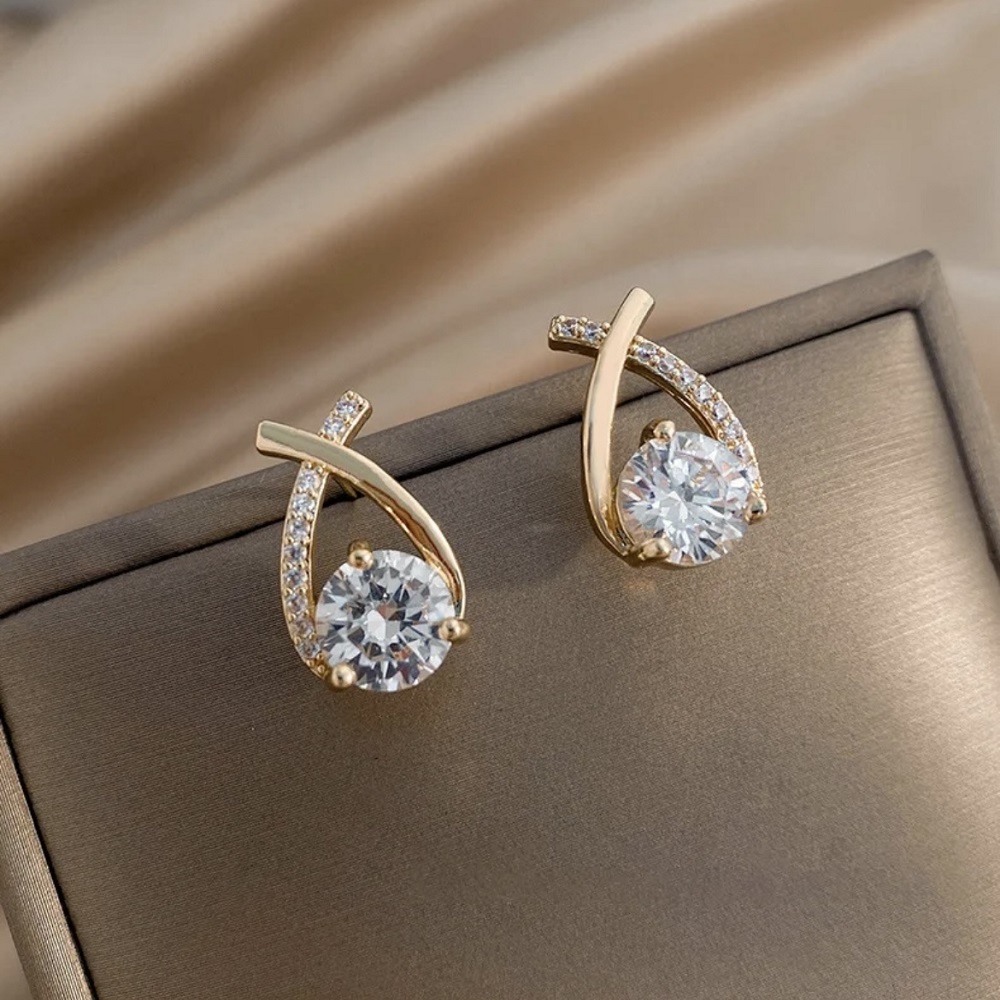 Korean Style Temperament Cross Diamond Stud Earring