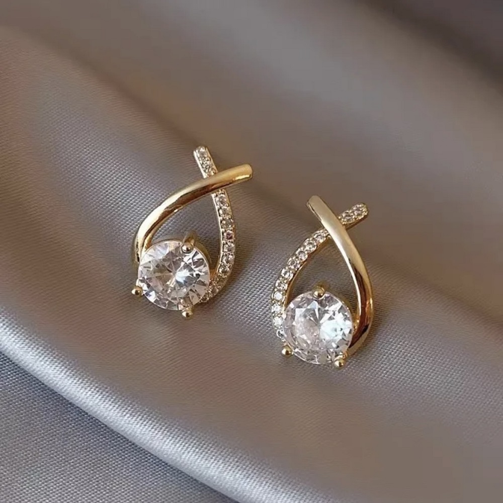 Korean Style Temperament Cross Diamond Stud Earring
