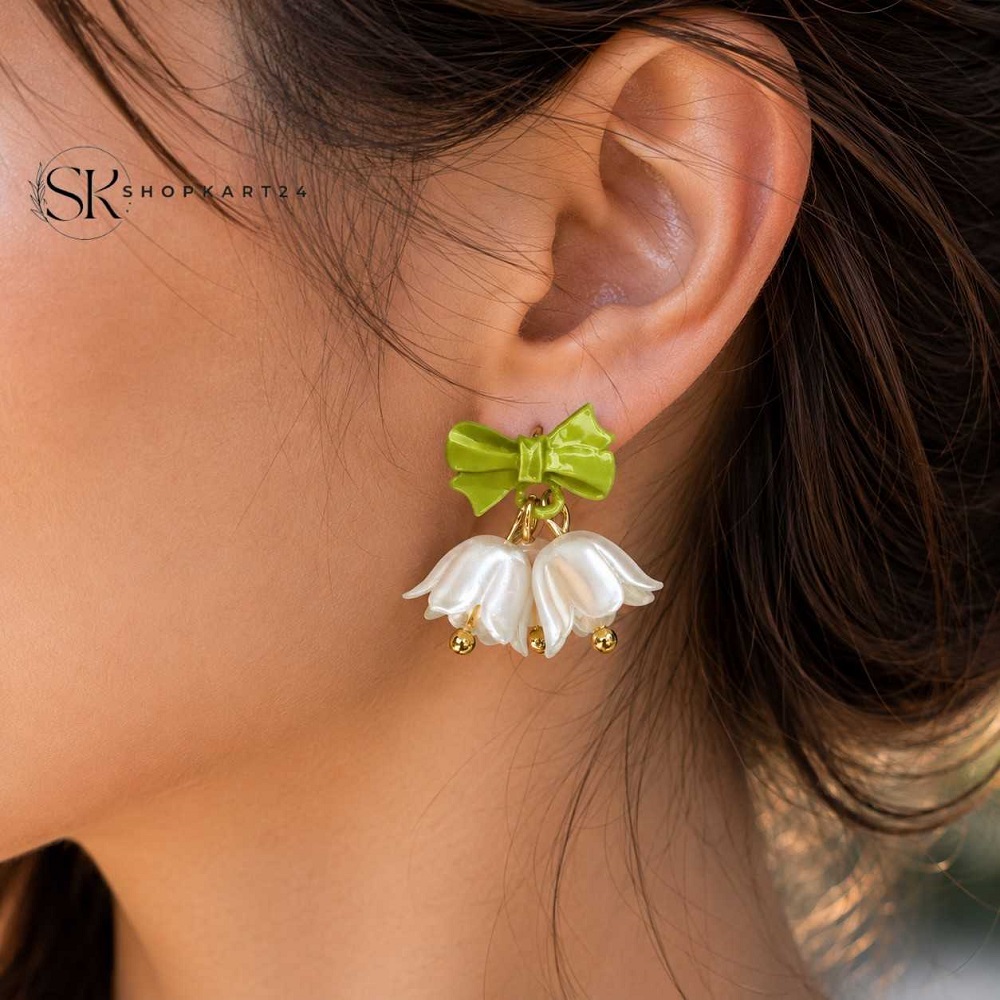 Korean Tulip Bow Pearl Drops