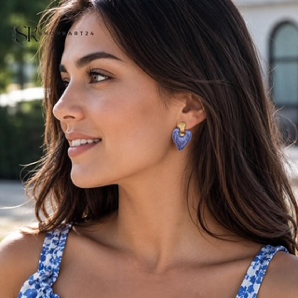 Lavender Heart Korean Earrings
