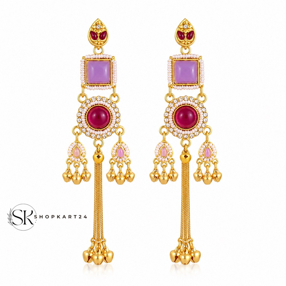 Light Purple Long Kashmiri Earring