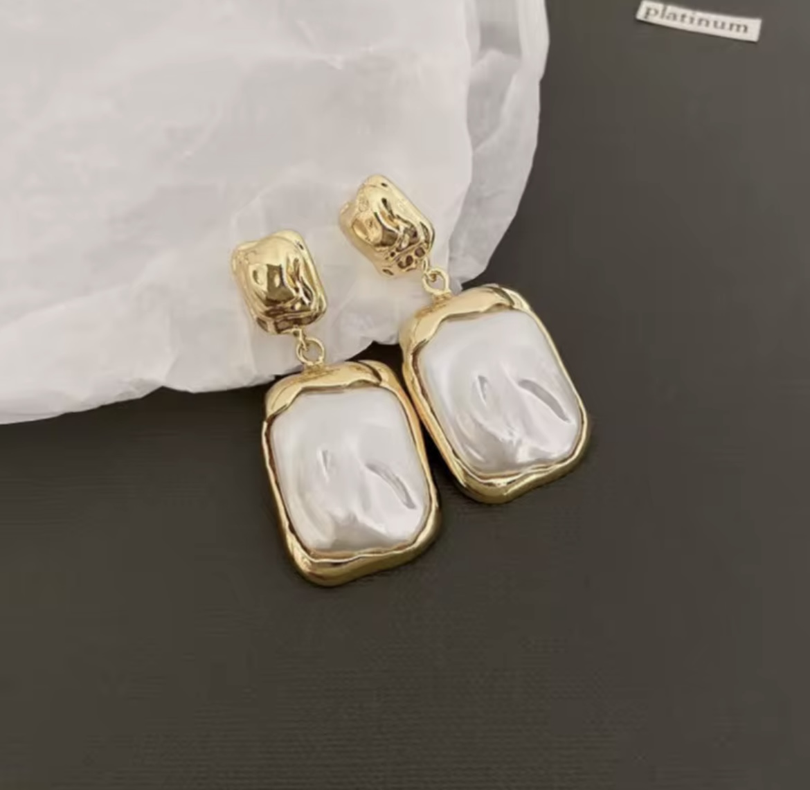 Luna Pearl Korean Drop Earrings – Elegant Gold Tone Statement Earrings for Women