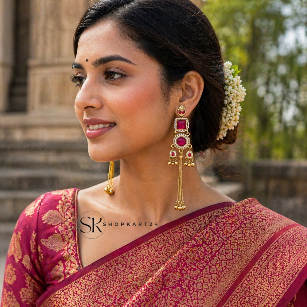 Magenta Long Kashmiri Earring