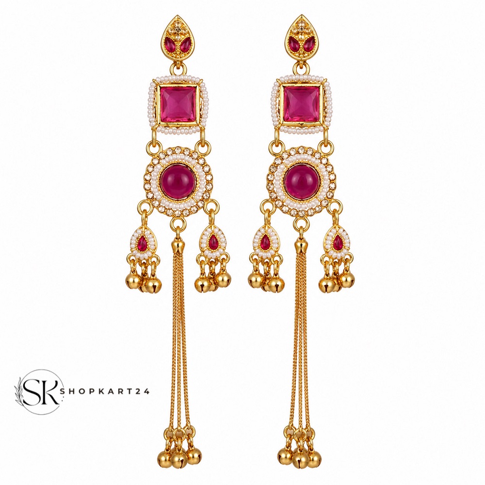 Magenta Long Kashmiri Earring