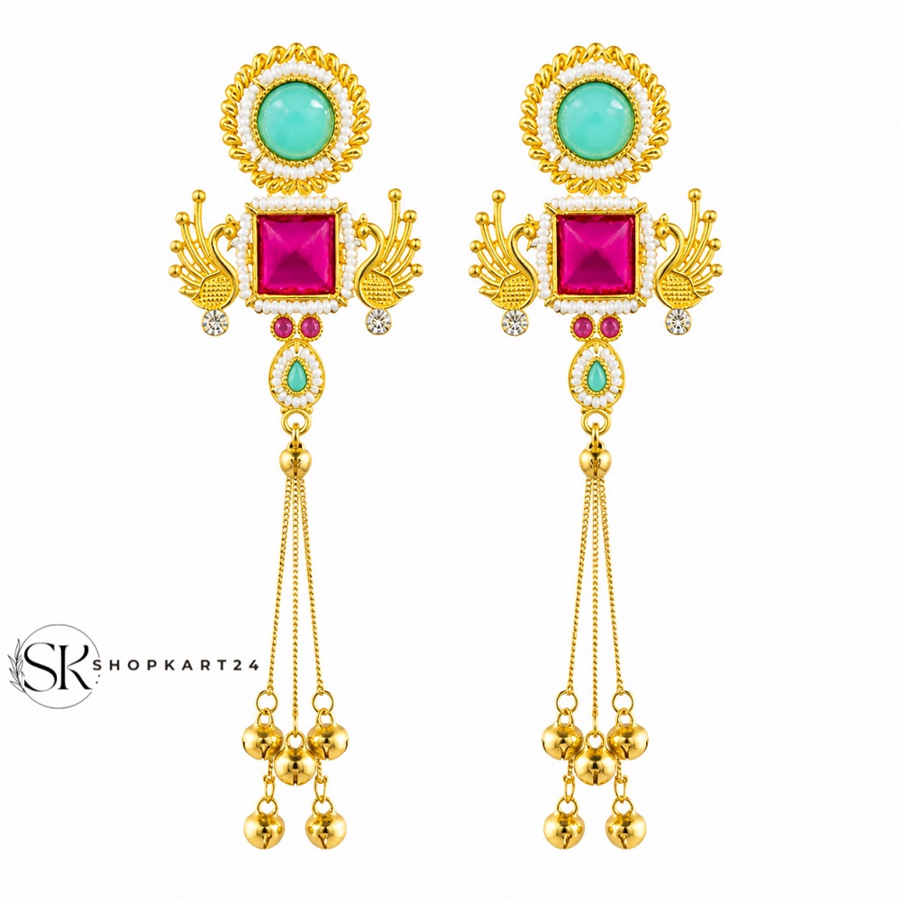 Maroon Stone Peacock Kashmiri Earring