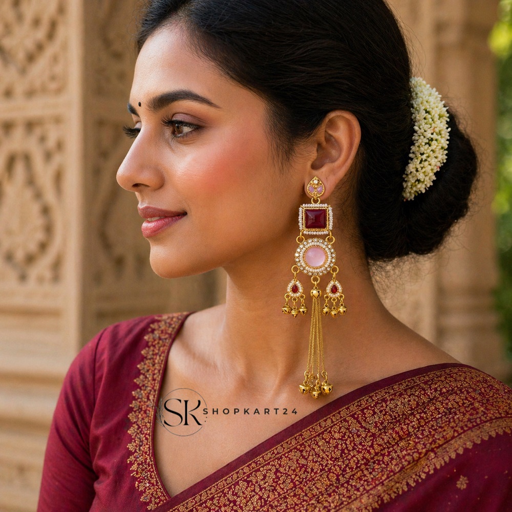 Mehroon Long Kashmiri Earring