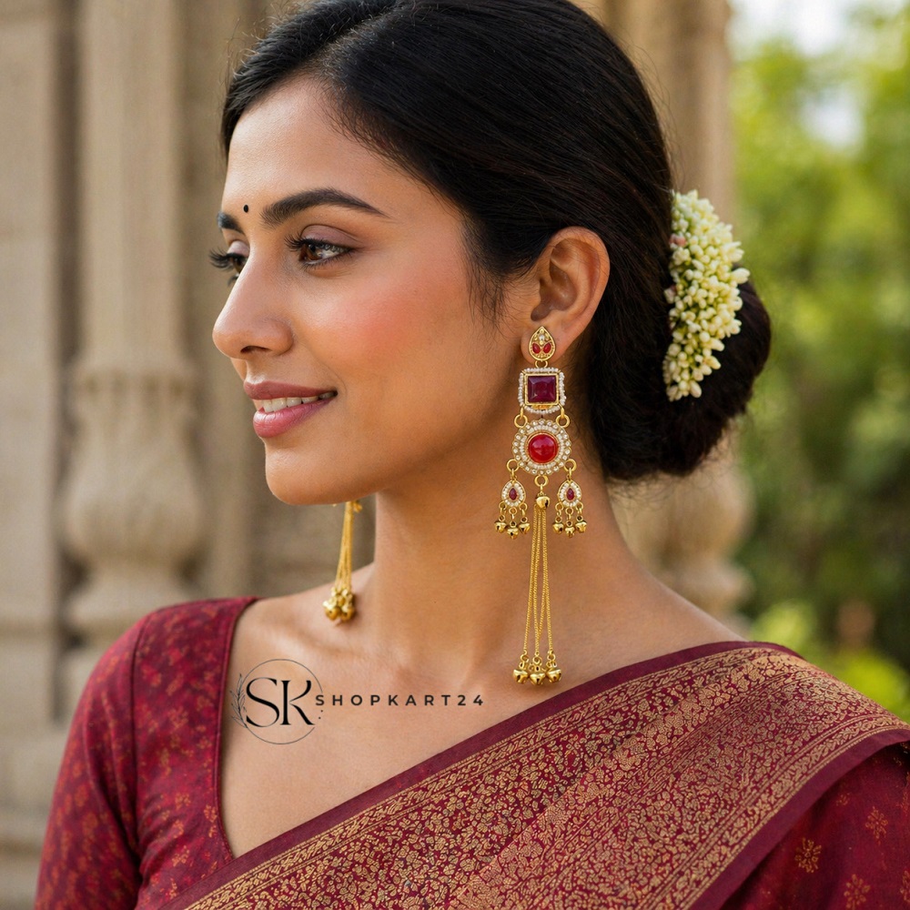 Maroon Red Long Kashmiri Earring