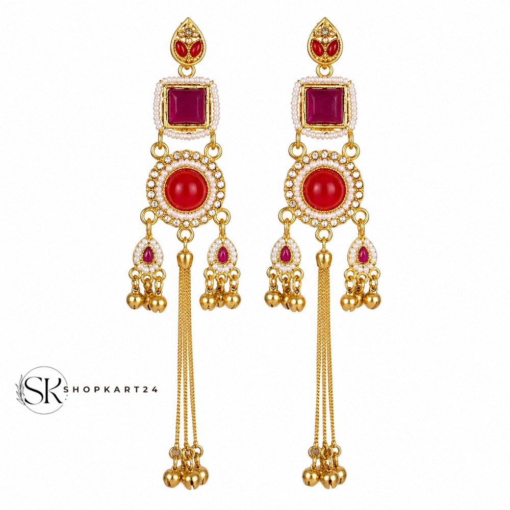 Maroon Red Long Kashmiri Earring