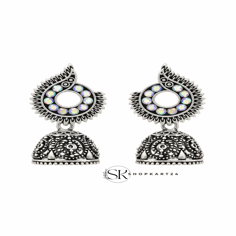 Oval Round Traditional Oxidised Silver Jhumki Earrings for Women