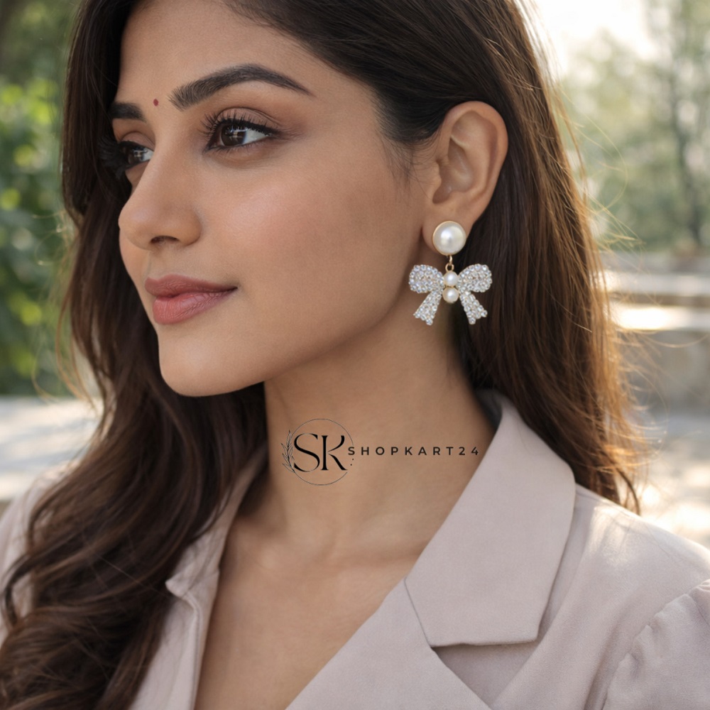 Pearl Diamond Bow Korean Earring