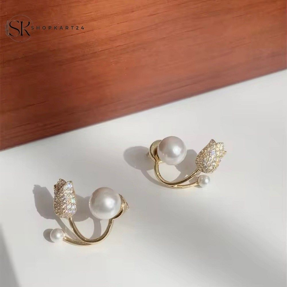 Pearl Tulip Korean Earrings