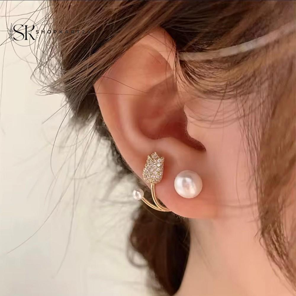 Pearl Tulip Korean Earrings