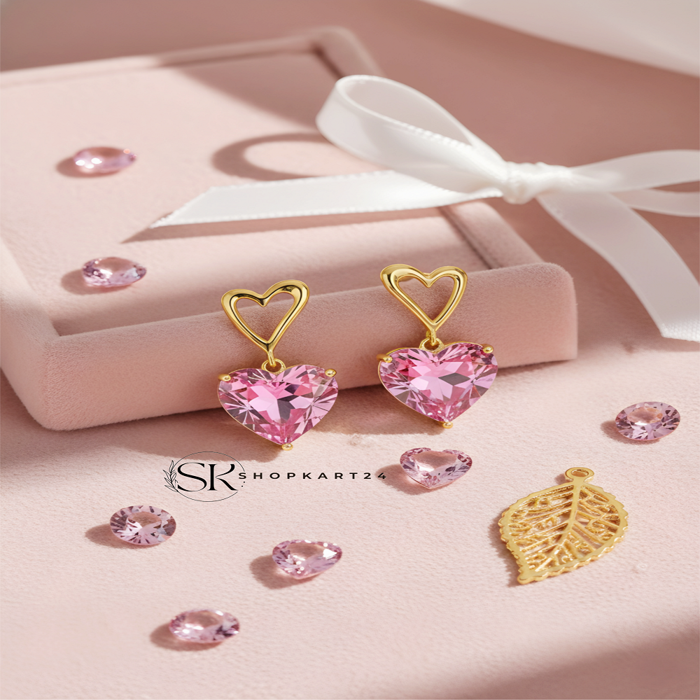 Pink Double Heart Korean Earring