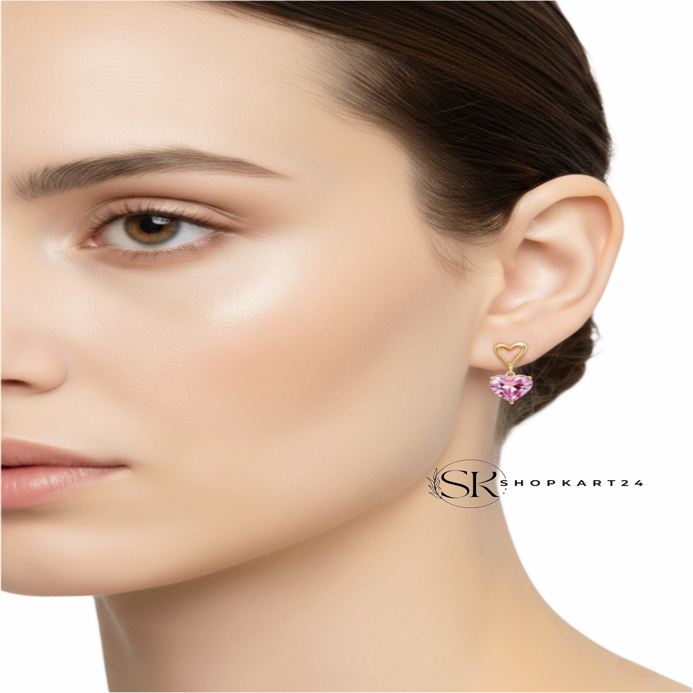 Pink Double Heart Korean Earring
