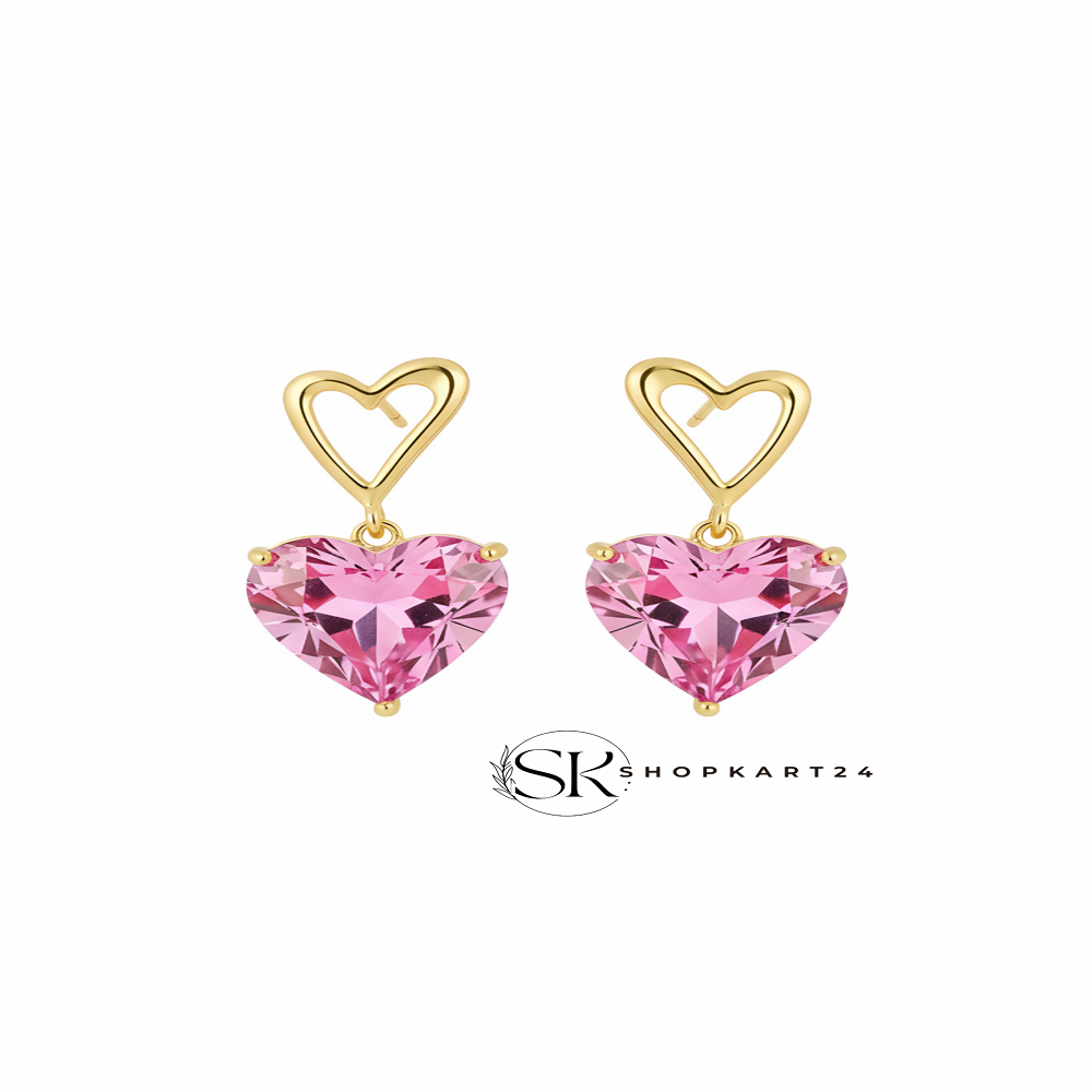 Pink Double Heart Korean Earring