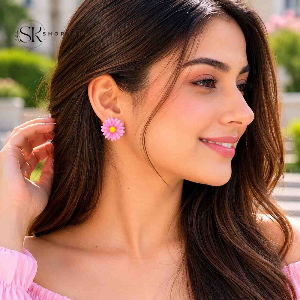 Pink Sunshine Flower Studs