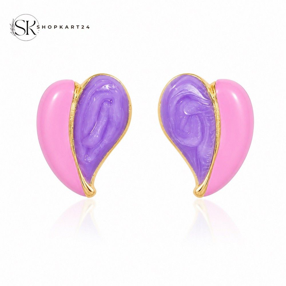 Pink Violet Heart Earrings