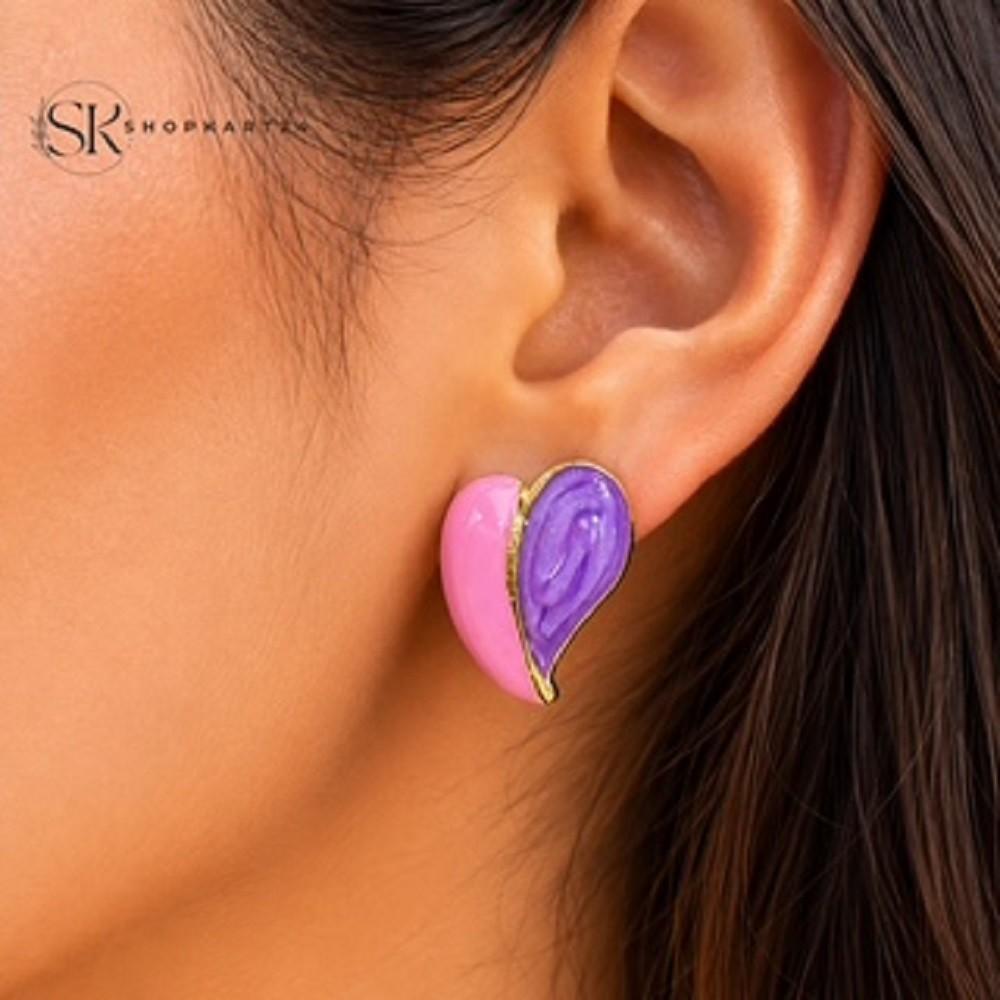 Pink Violet Heart Earrings