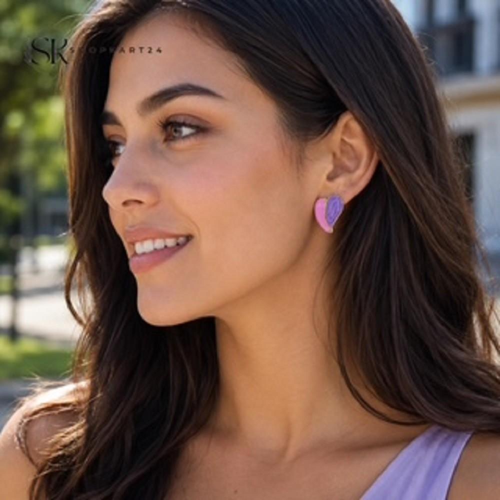 Pink Violet Heart Earrings