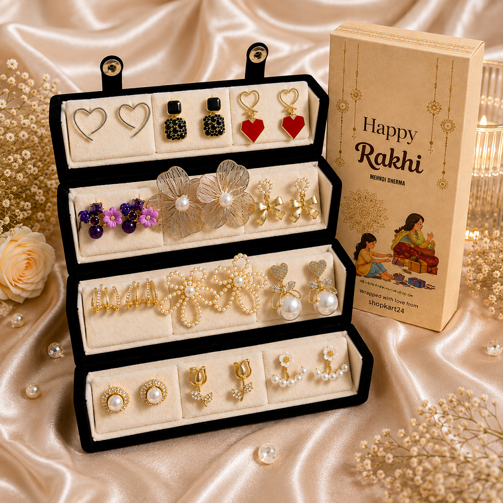 Rakhi Mini Combo 1 Set of 12 Earring Set With Folding Box