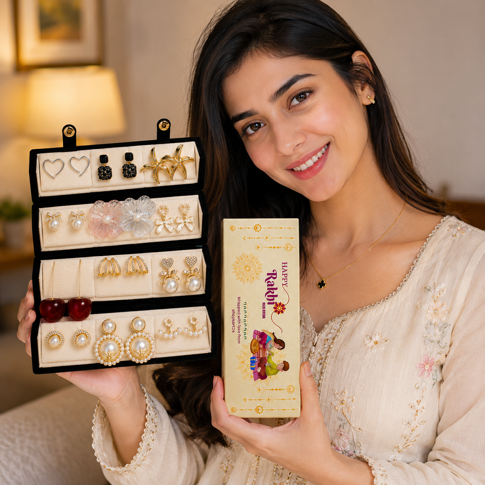 Rakhi Mini Combo 1 Set of 12 Earring Set With Folding Box