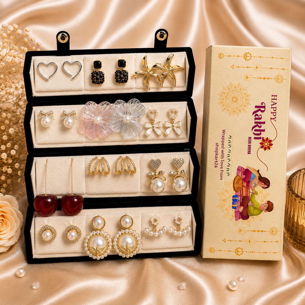 Rakhi Mini Combo 1 Set of 12 Earring Set With Folding Box