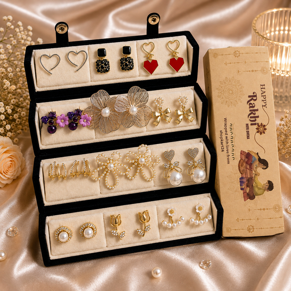Rakhi Mini Combo 3 Set of 12 Earring Set With Folding Box