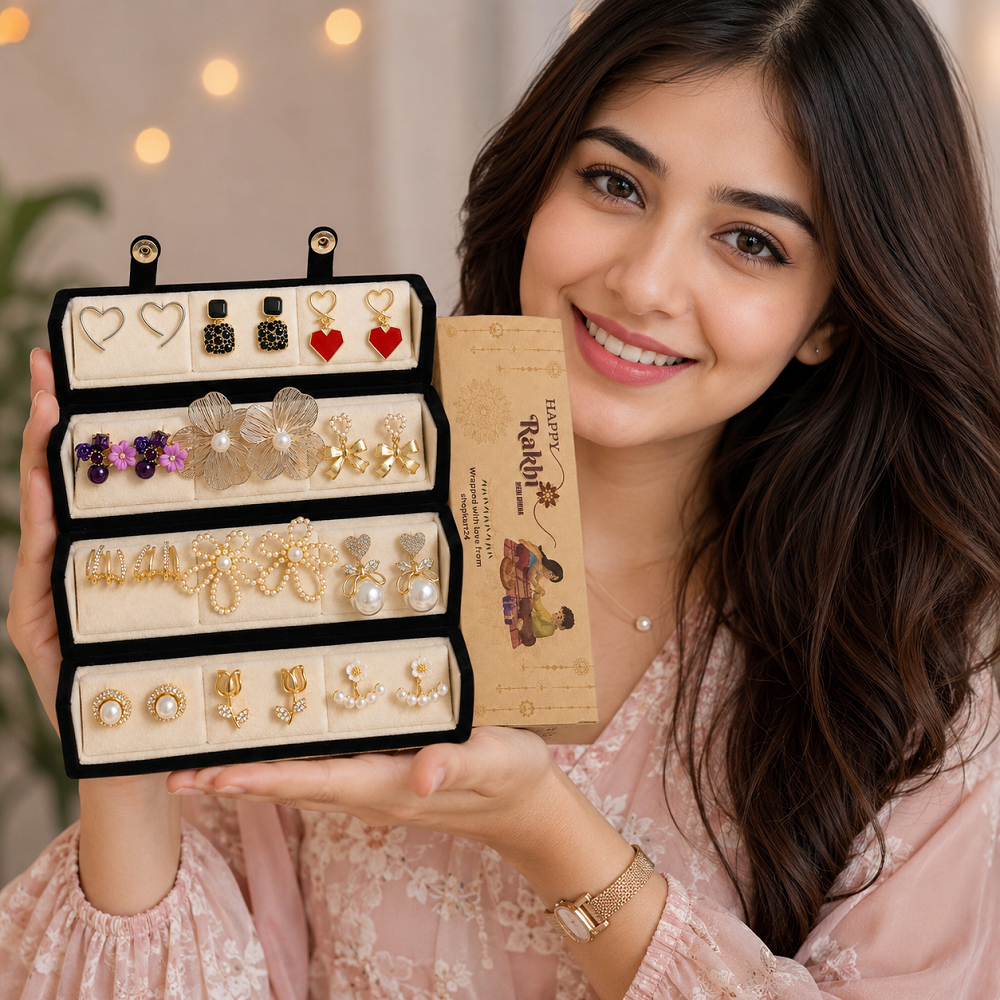Rakhi Mini Combo 3 Set of 12 Earring Set With Folding Box