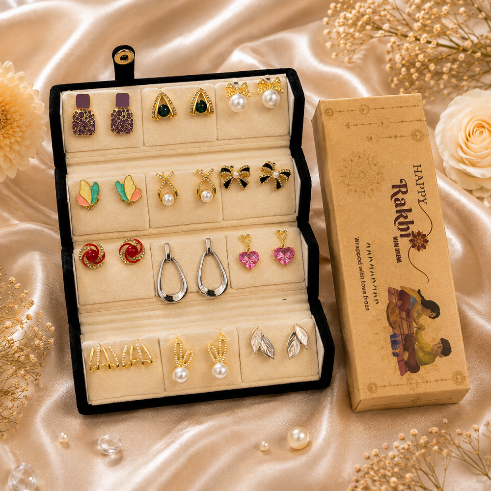Rakhi Mini Combo 4 Set of 12 Earring Set With Folding Box