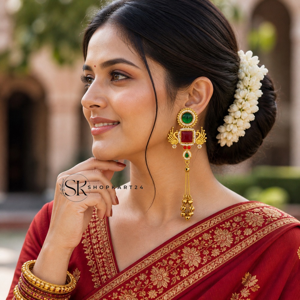 Red Stone Peacock Kashmiri Earring