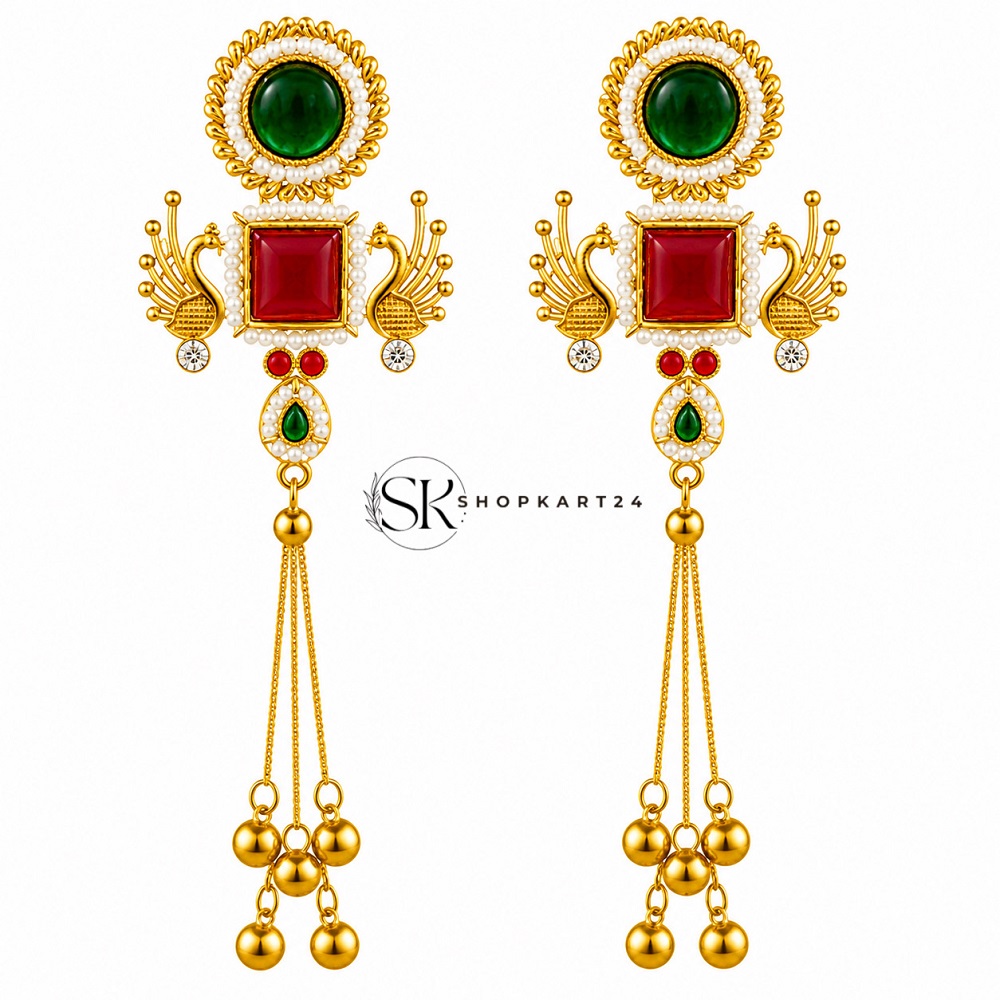 Red Stone Peacock Kashmiri Earring