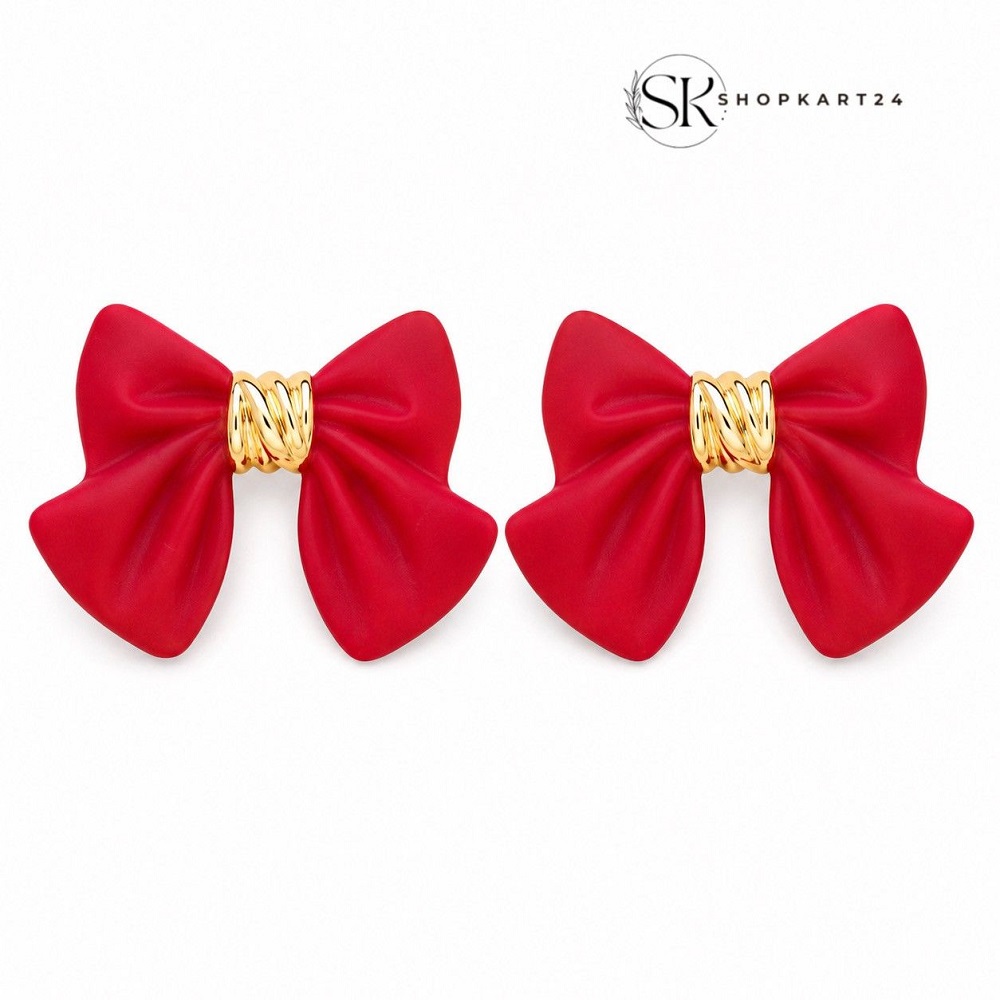Red Velvet Bow Studs
