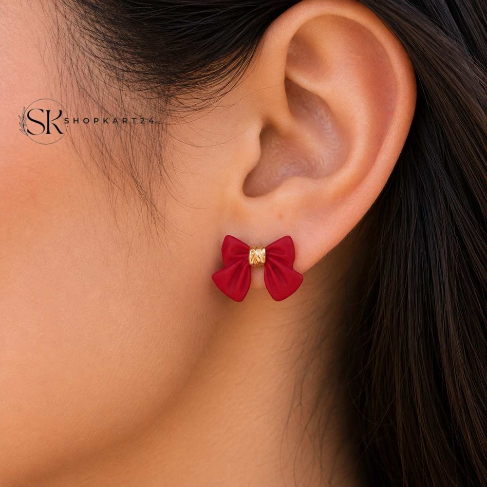 Red Velvet Bow Studs