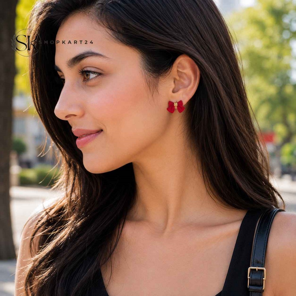 Red Velvet Bow Studs