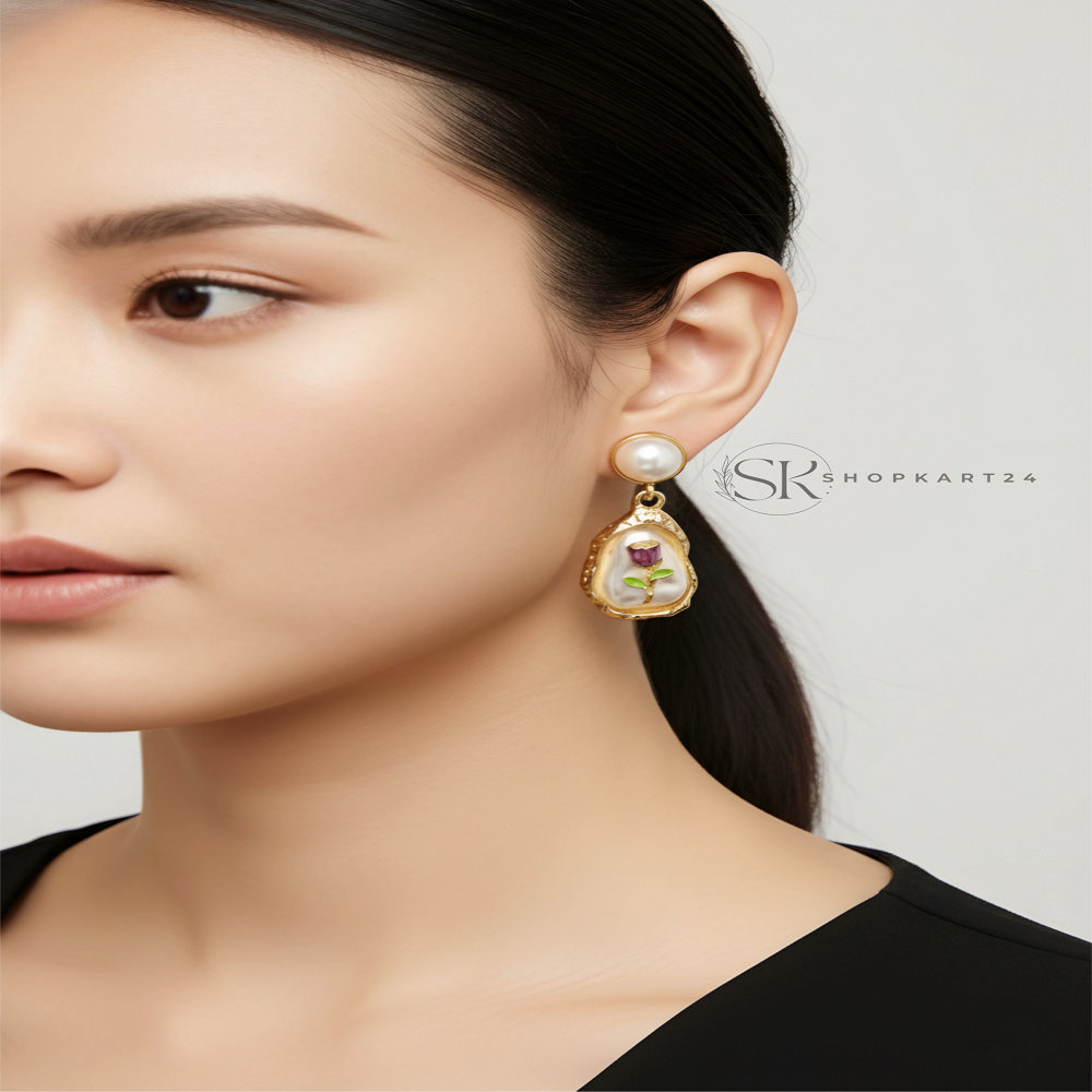 Rose Pearl Korean Earrings